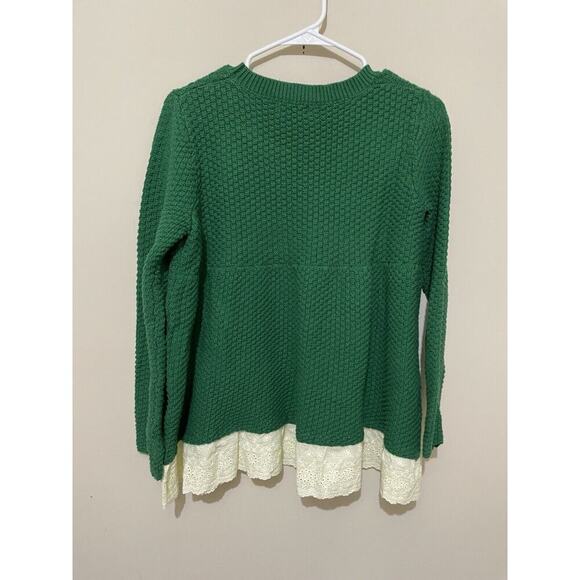 UMGEE empire babydoll Eyelet Trim Sweater Kelly Green Cottagecore Prarie Small - Picture 2 of 7